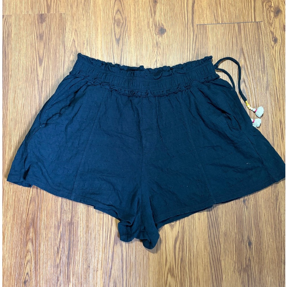 Daily Practice Anthropologie Black Tassel Pull On Shorts Large